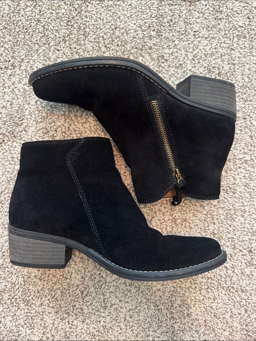 Vintage 7Eight Brand Black Suede Ankle Booties with Side Zip